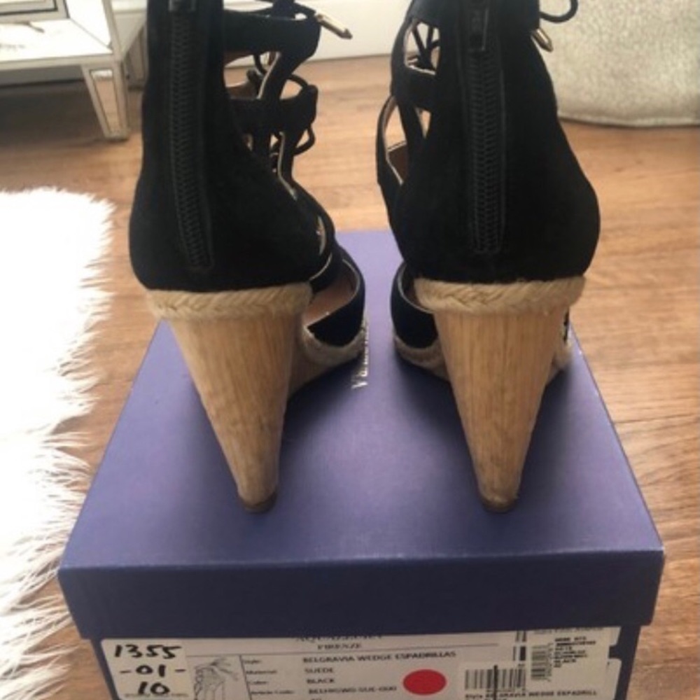 Aquazzura Belgravia Wedge Sandals 40 (US 10) | Black Lace-Up Espadrille Heels - Picture 7 of 7
